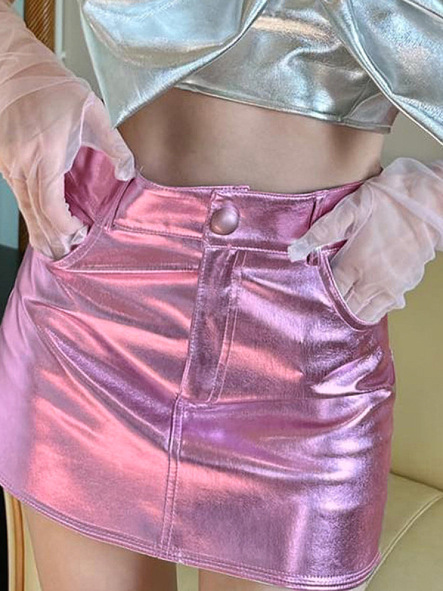 High Waist Coated Bodycon Mini Skirt for Women