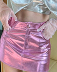 High Waist Coated Bodycon Mini Skirt for Women