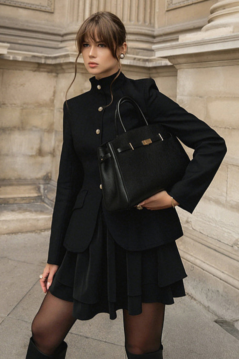 Vintage American Style College Blazer and A-Line Skirt Set