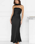 Elegant Strapless Satin Dress with Two-Way Design