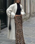Elegant Satin Leopard Print Midi Skirt