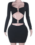 European Style Long Sleeve Hollow Bodycon Dress
