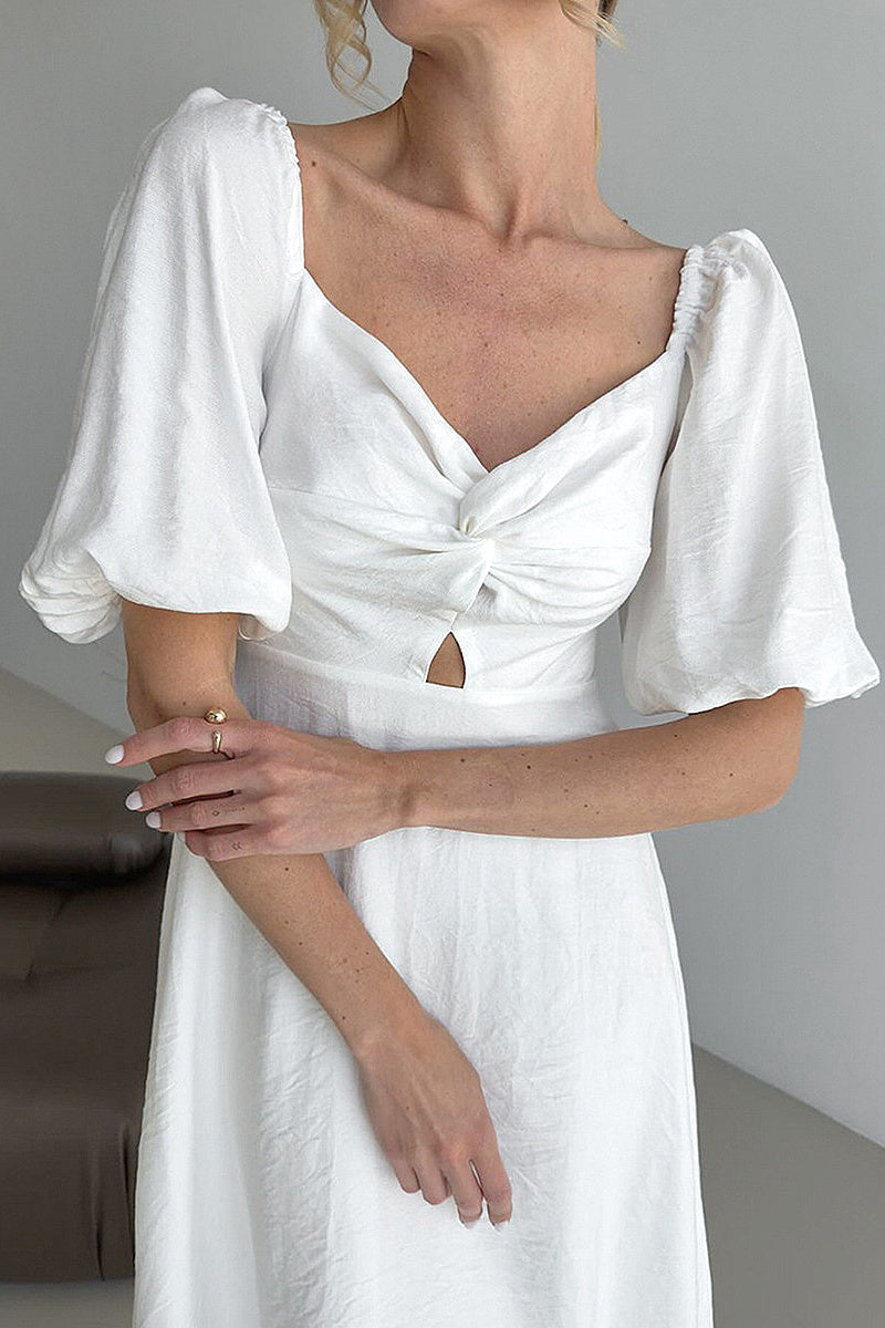 Elegant Lantern Sleeve A-Line Dress