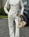 Stylish Solid Color Button Top and Long Pants Set