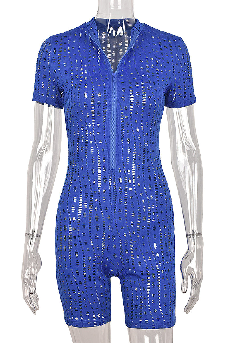 Stylish Ripped Jumpsuit with Zipper for Women