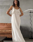 Casual Khaki Linen Dress with Ruffle Hem