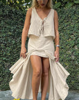 Casual Khaki Cotton Linen Cardigan Dress Set