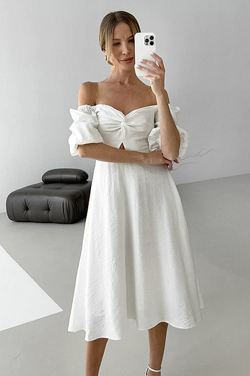 Elegant Lantern Sleeve A-Line Dress