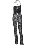 Lace Print Long Jumpsuit with Tie Detail