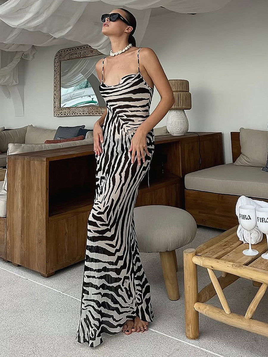 Summer Zebra Print Backless Bodycon Dress