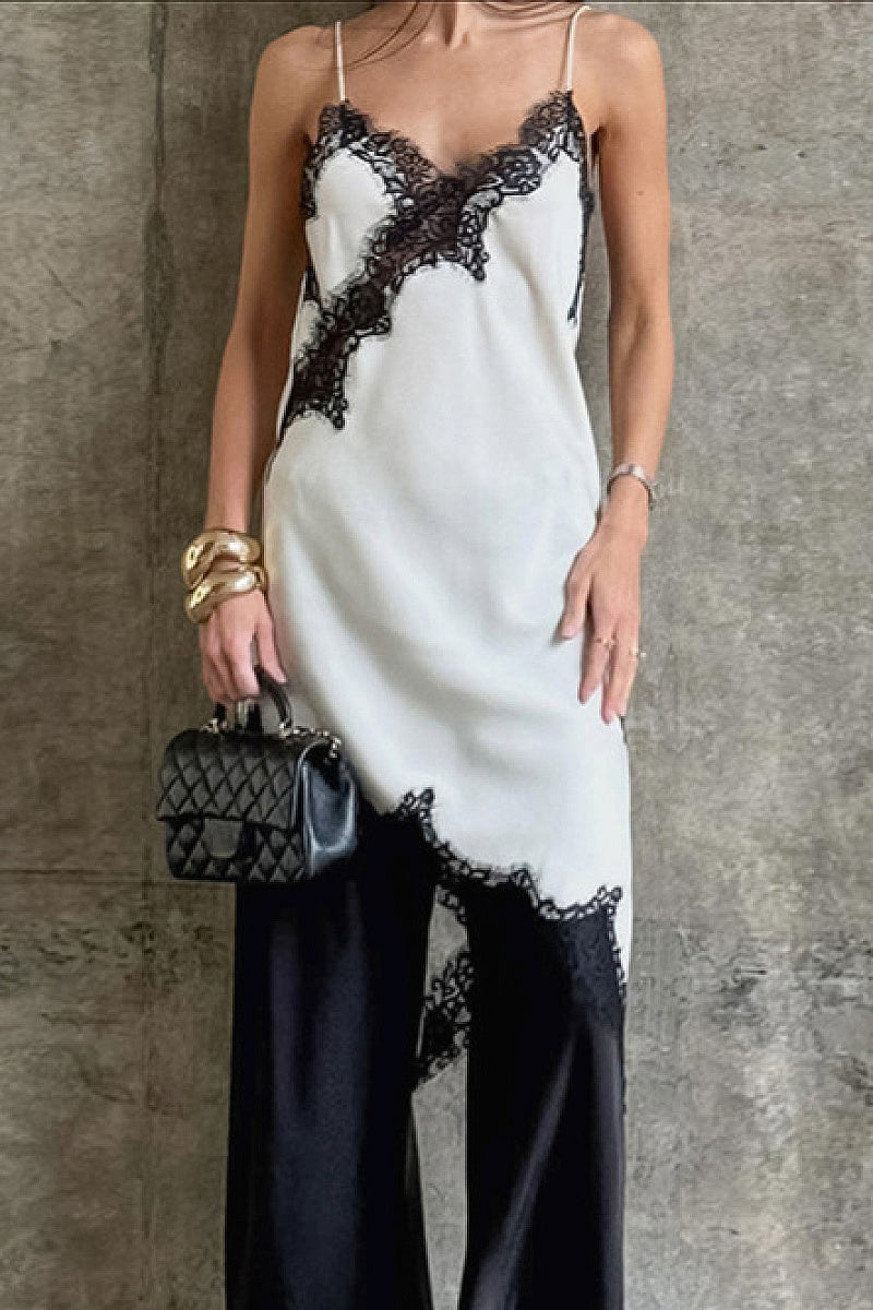 Spring Color Block Lace Splicing Dress