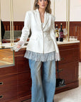 Elegant Waist-Defined Lace Blended Blazer