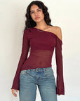 Fashionable Casual Sheer Shoulder Long Sleeve Top