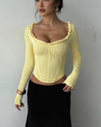 Ruffled Long Sleeve Waist Tie Top