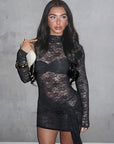 European Style Lace High Neck Sheath Dress