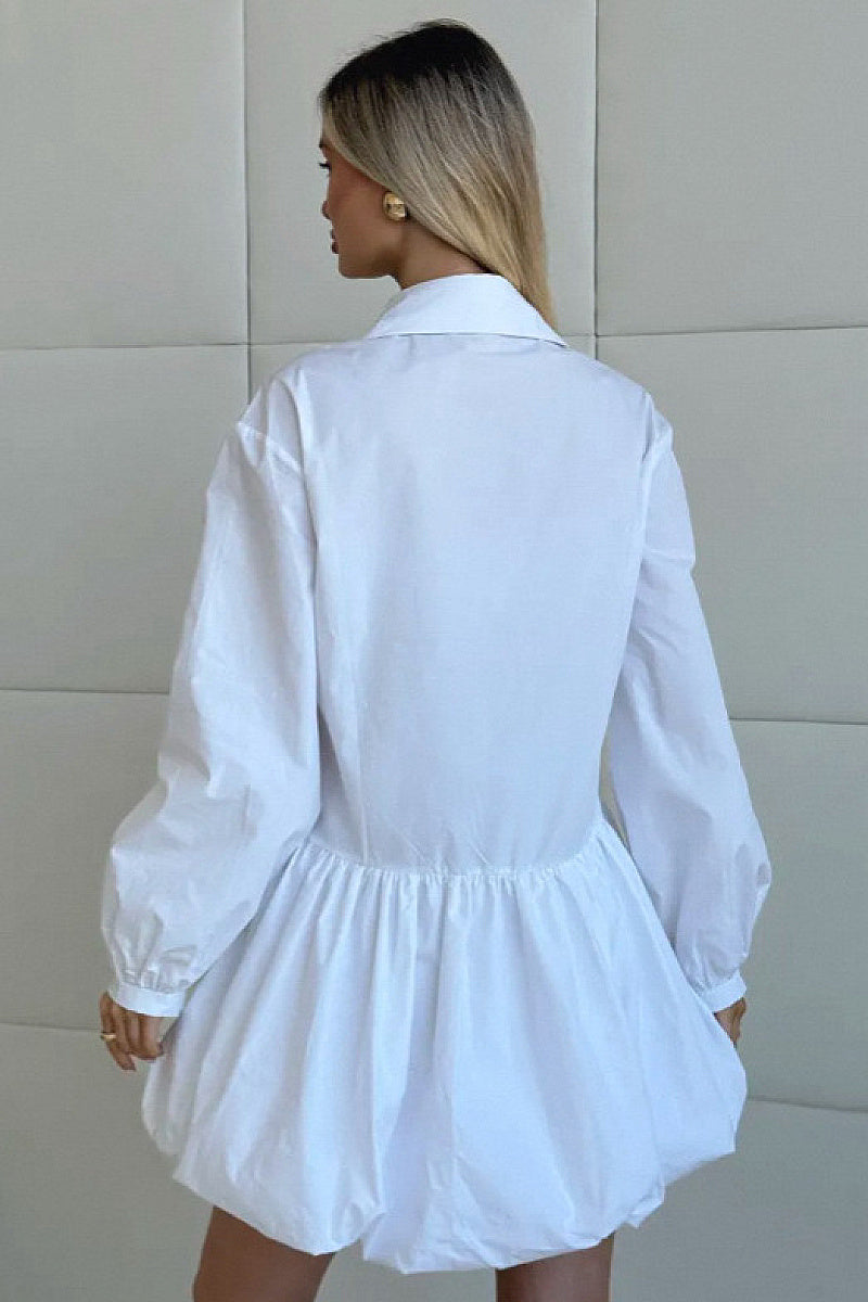 Sweet Puff Sleeve Buttoned A-Line Dress