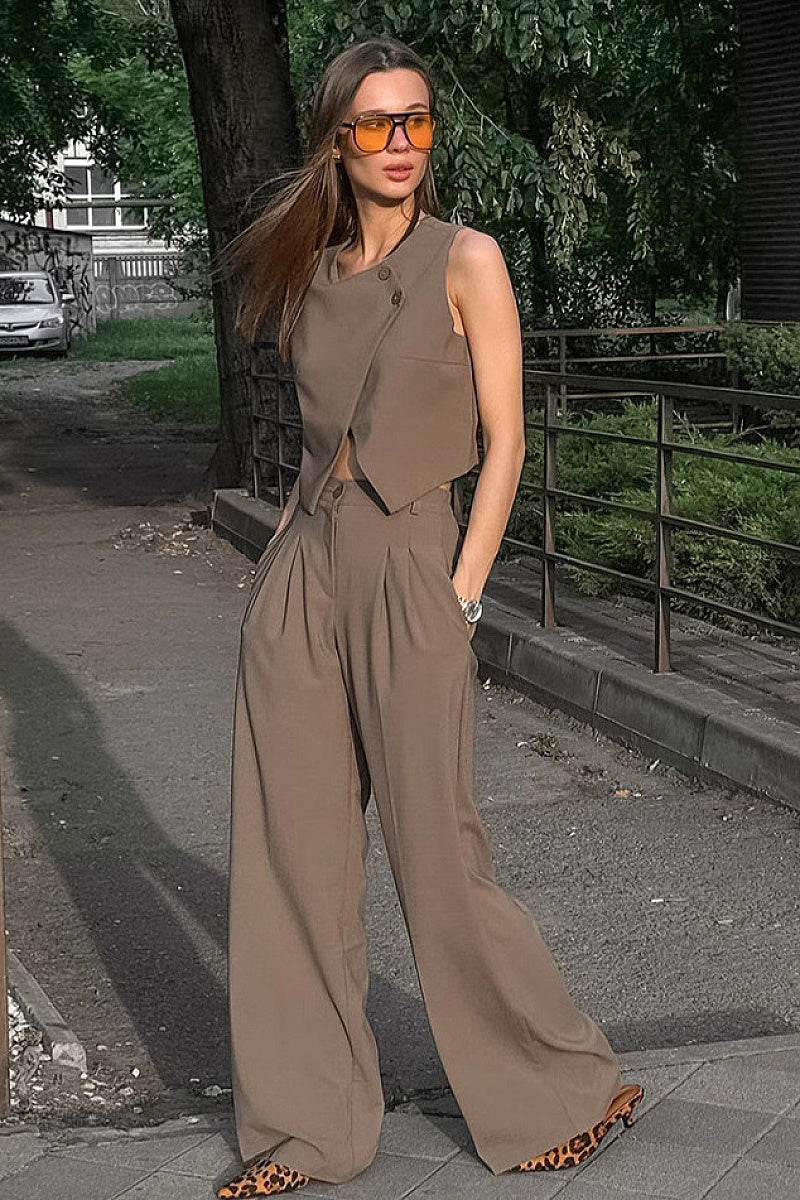 Chic Khaki Two-Piece Set for Women