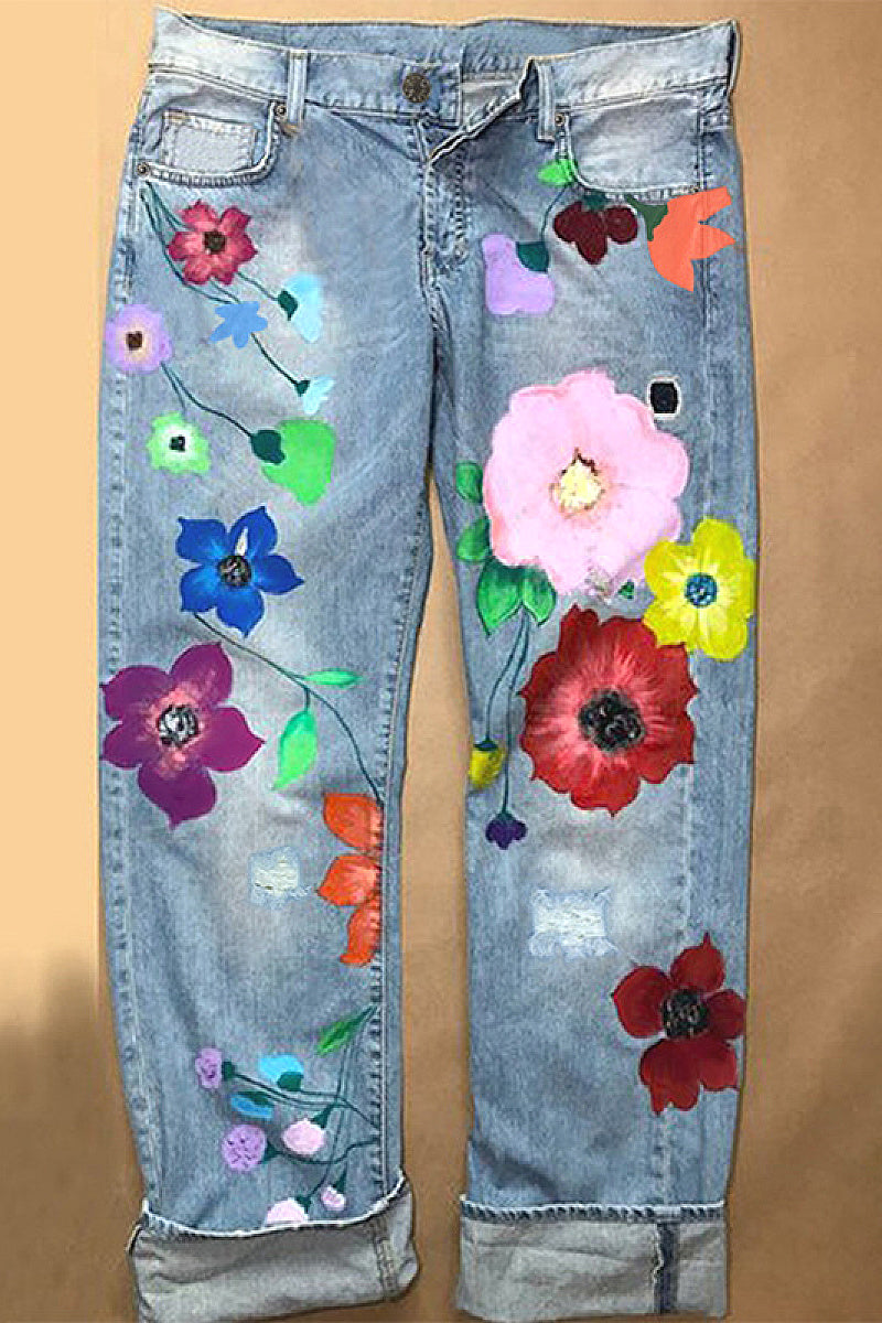 High-Quality Printed Women's Straight Leg Jeans