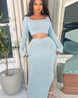 Summer Women's High Elastic T-Shirt and Long Skirt Set