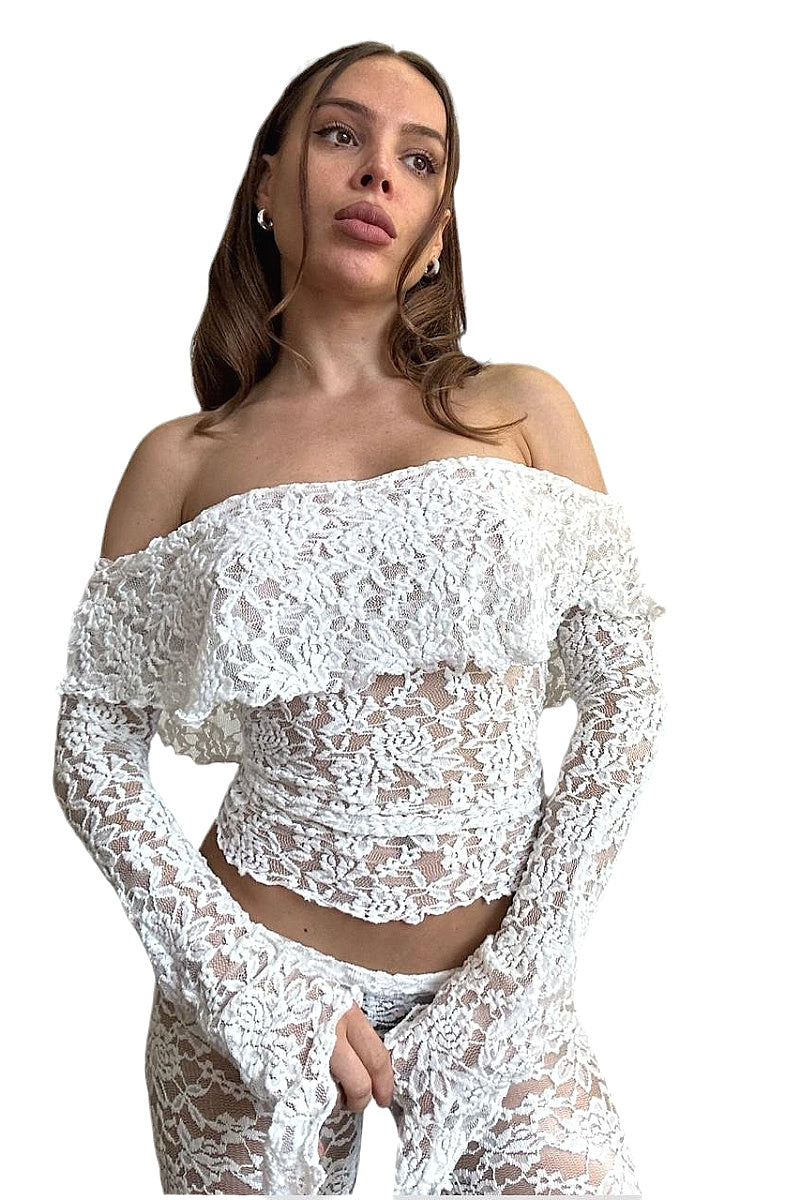Sexy Lace Hollow Out Long Pants Set
