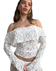 Sexy Lace Hollow Out Long Pants Set