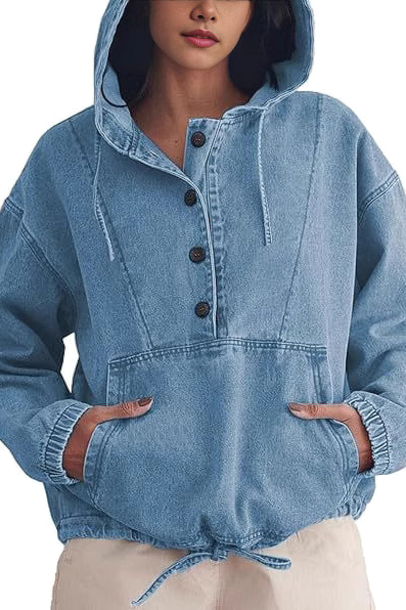 Fashionable Women's Denim Hoodie Jacket
