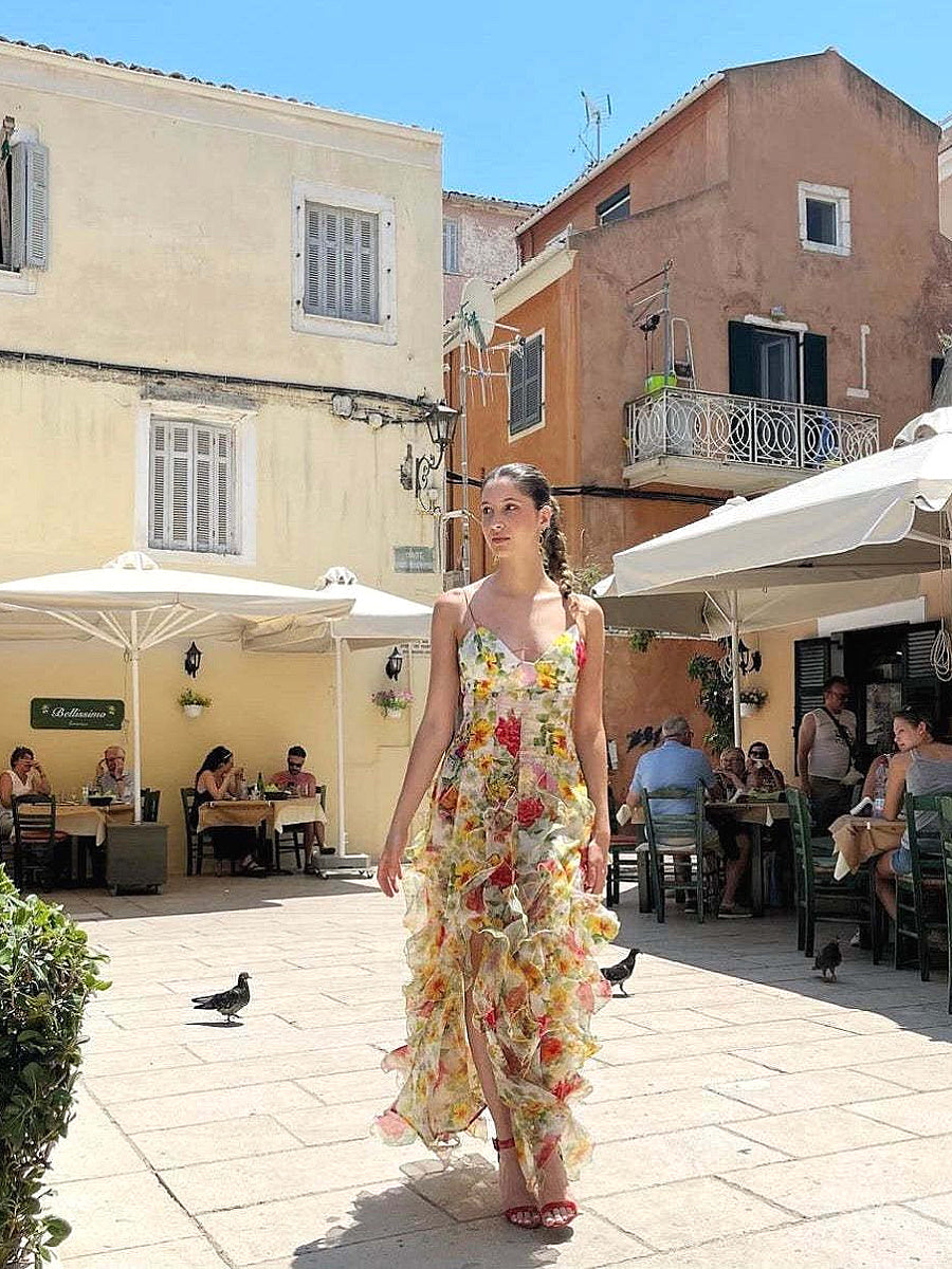 2026 New Women's Chiffon Floral Evening Dress