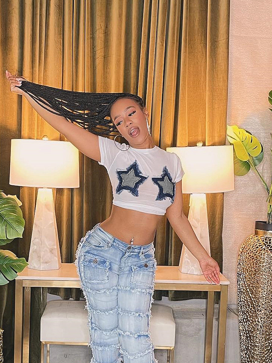 Trendy Summer Star Print Cropped T-Shirt