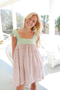 Pink Flower Green Stripes