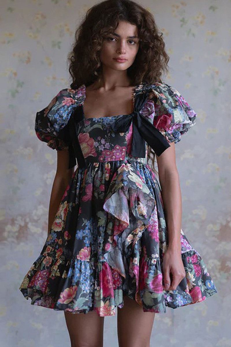 New Sexy Floral Ruffle U-Neck Mini Dress
