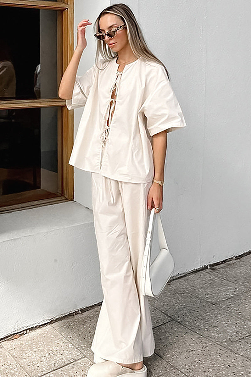 Casual Cotton Tie-Up Set in Apricot