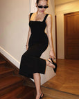 Square Neck Black Slim Fit Dress for Women