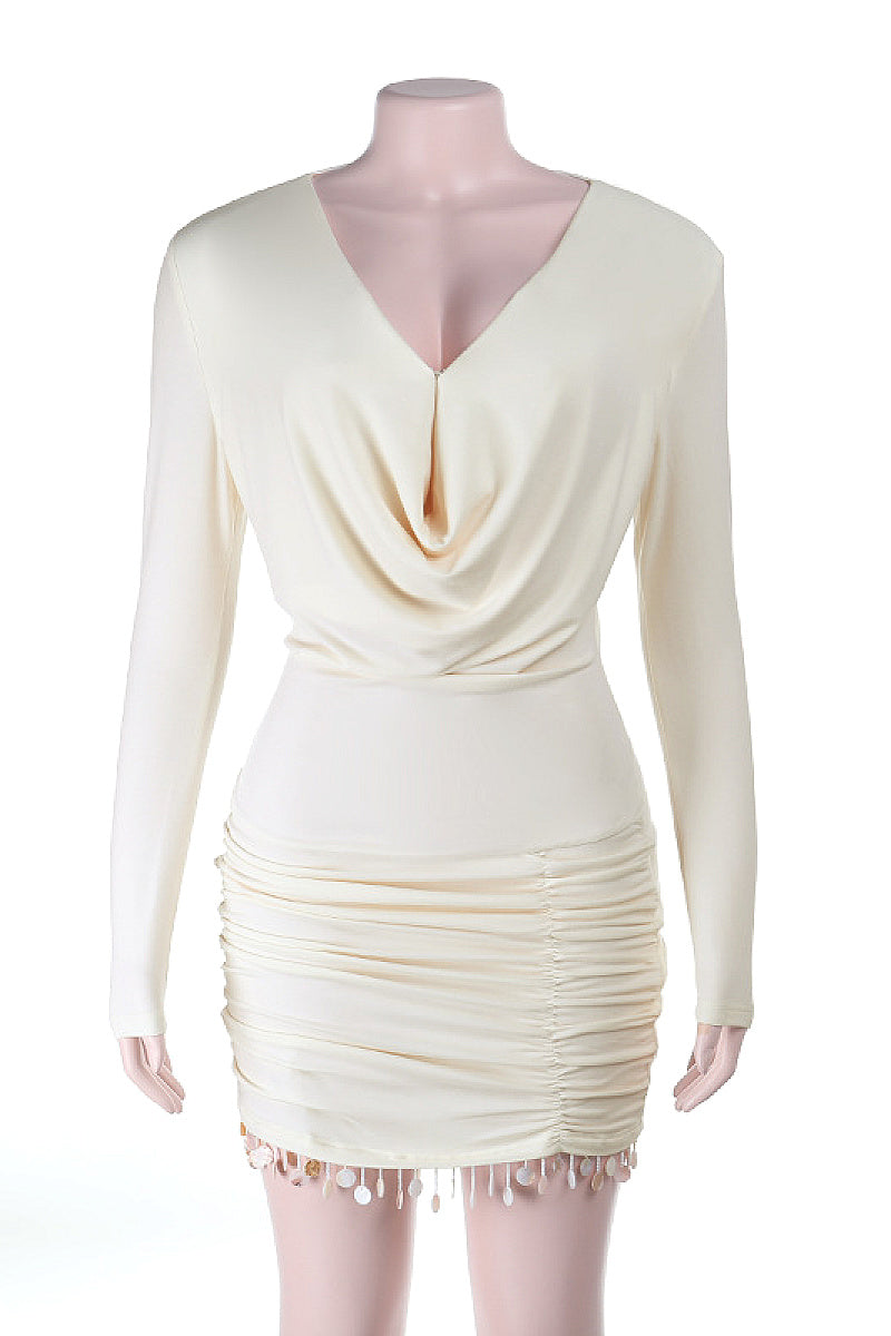 Chic V-Neck Fringe Bodycon Dress