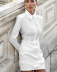 Vintage Shoulder Pad Mini Dress with Long Sleeves