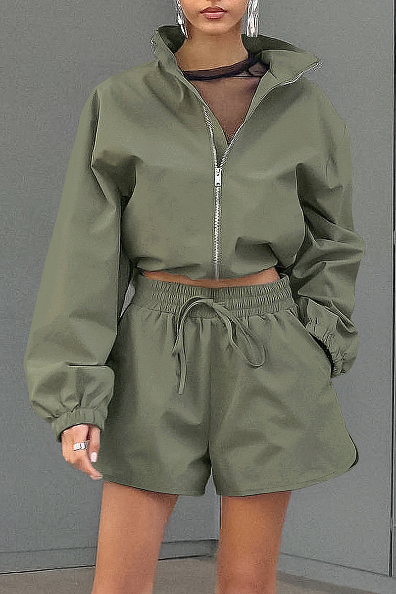 Fashionable Gray Sports Jacket and Shorts Set