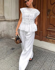 Elegant White Cotton Linen Two-Piece Set