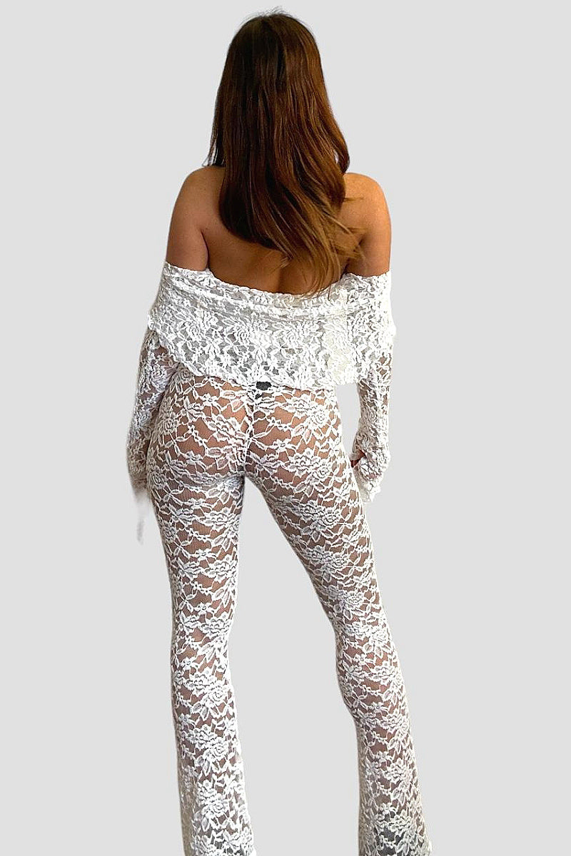 Sexy Lace Hollow Out Long Pants Set