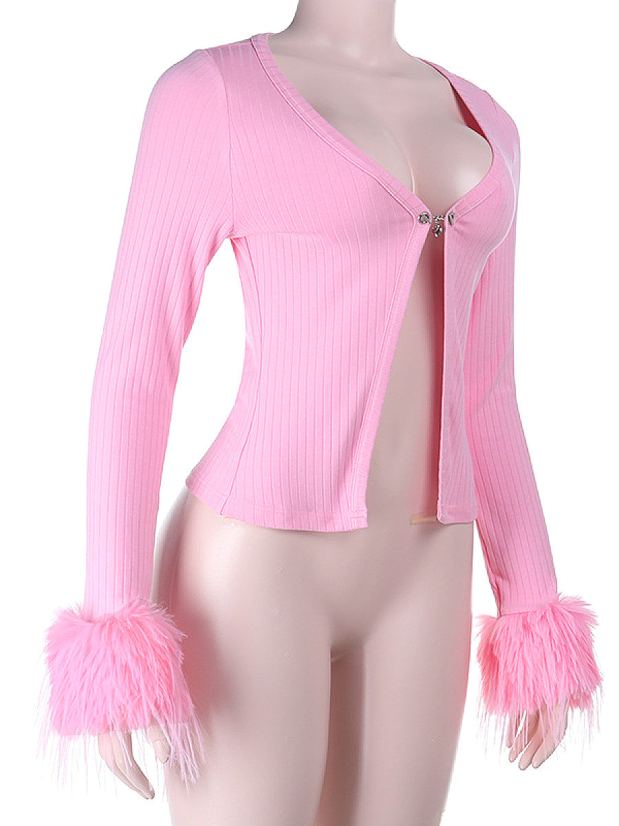 Sexy Deep V-Neck Long Sleeve Cardigan