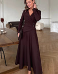 Elegant Brown V-Neck Long Sleeve Dress for Women