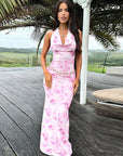 Elegant Backless Floral Maxi Dress for Women