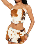 New Color Block Sexy Crop Dress Set
