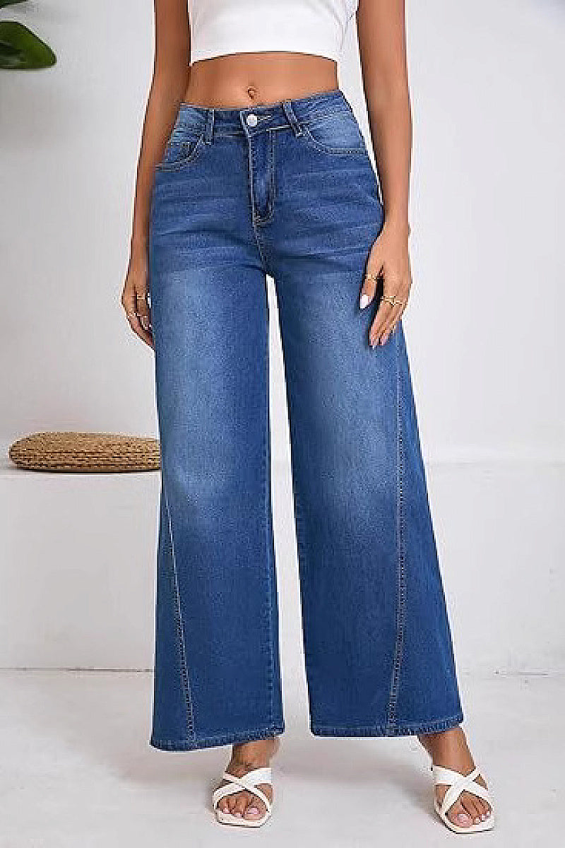 Fashionable Loose Stitching Wide Leg Jeans