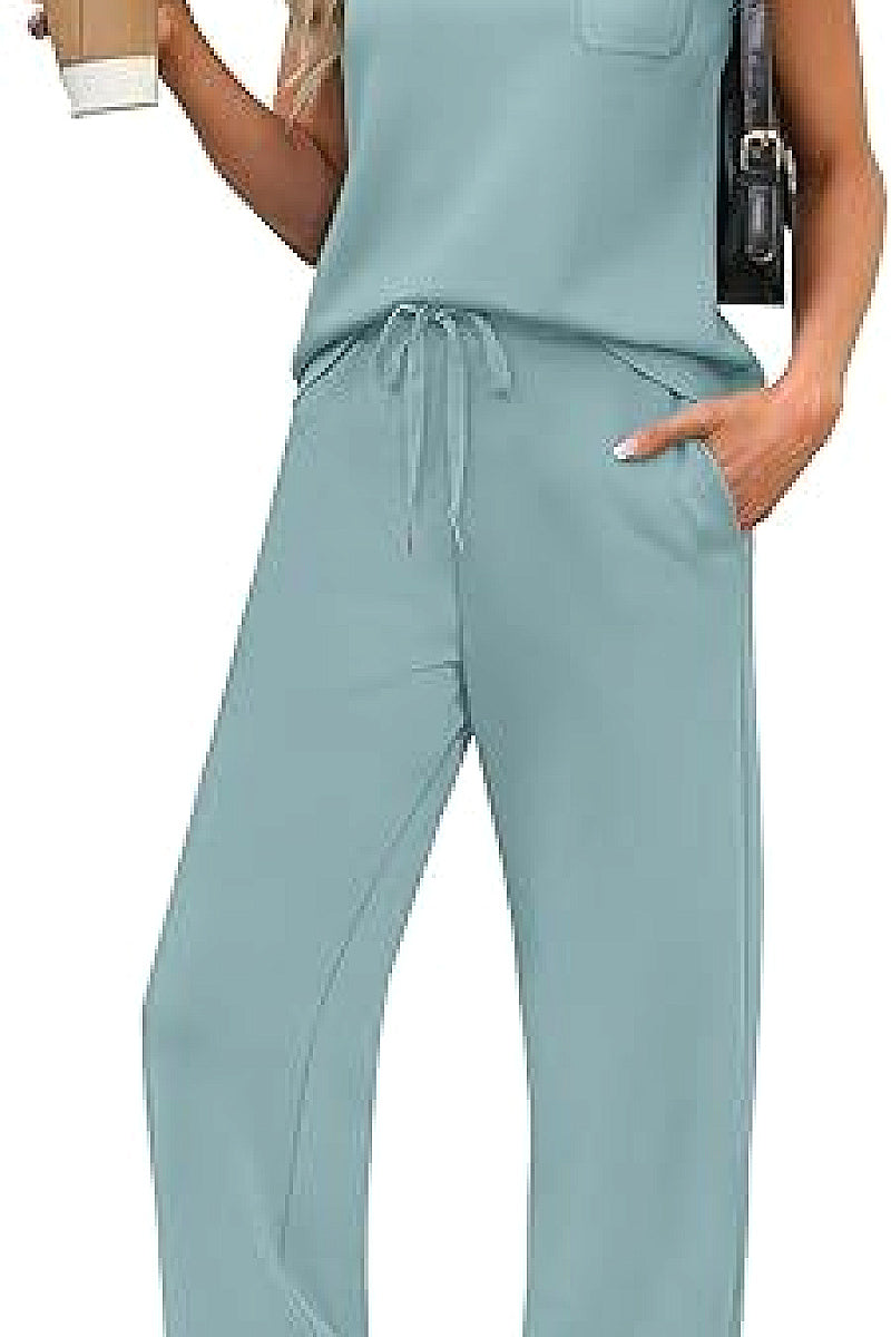 Casual Loose Fit Pocket T-Shirt and Pants Set
