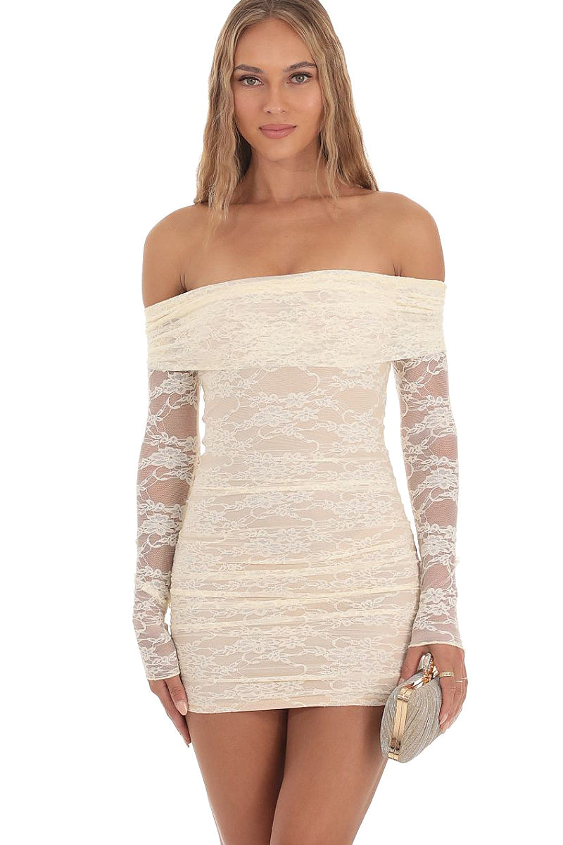 Sexy Ruched One Shoulder Lace Dress