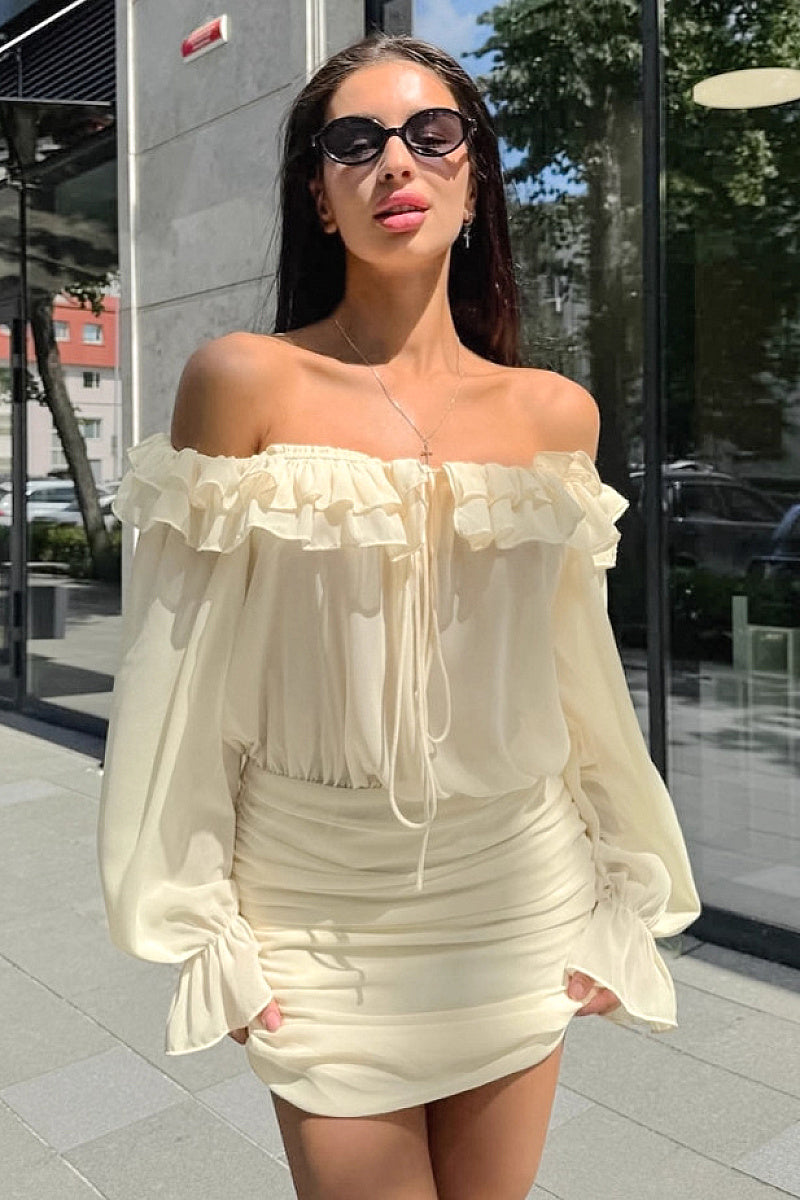 French Style Ruffled Dress in Apricot