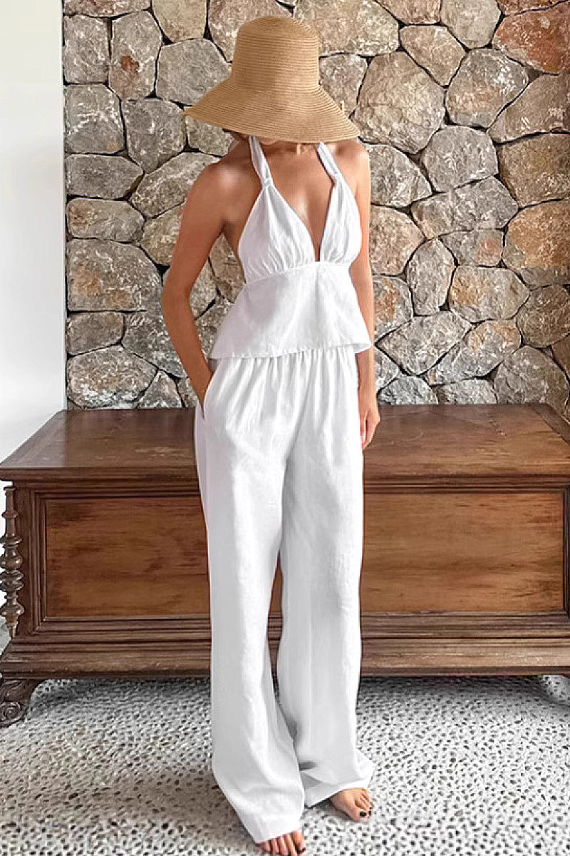 Chic Brown Cotton Linen Two-Piece Set