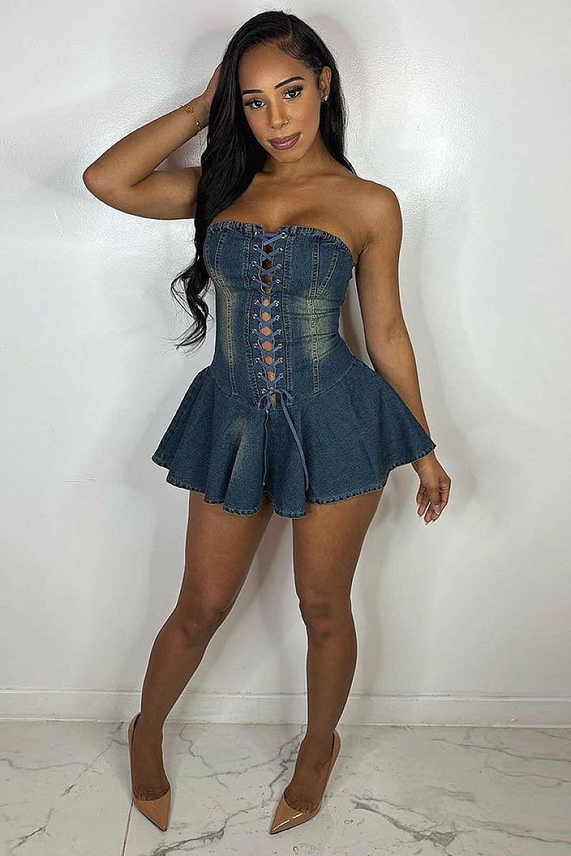 Stylish Denim Strapless Mini Dress for Women