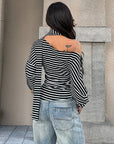 Fashion Striped Asymmetrical Long Sleeve T-Shirt
