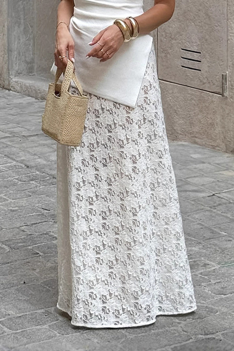 Elegant White Lace A-Line Skirt for Women
