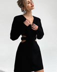 Chic V-Neck Hollow Long Sleeve Dress